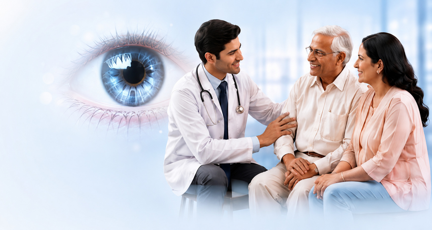 Vasan Eye Care doctor with a senior couple