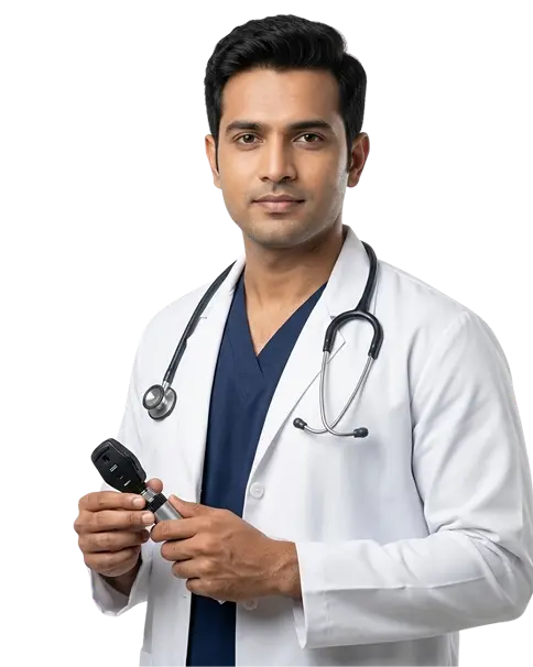Eye specialist doctor with ophthalmoscope