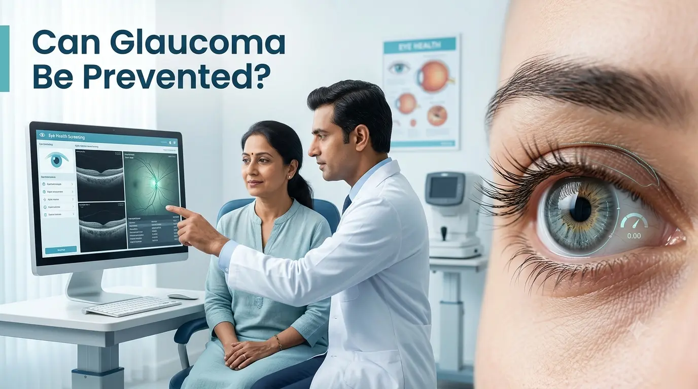 Eye specialist performing glaucoma screening to check eye pressure and optic nerve health and help reduce the risk of vision loss.