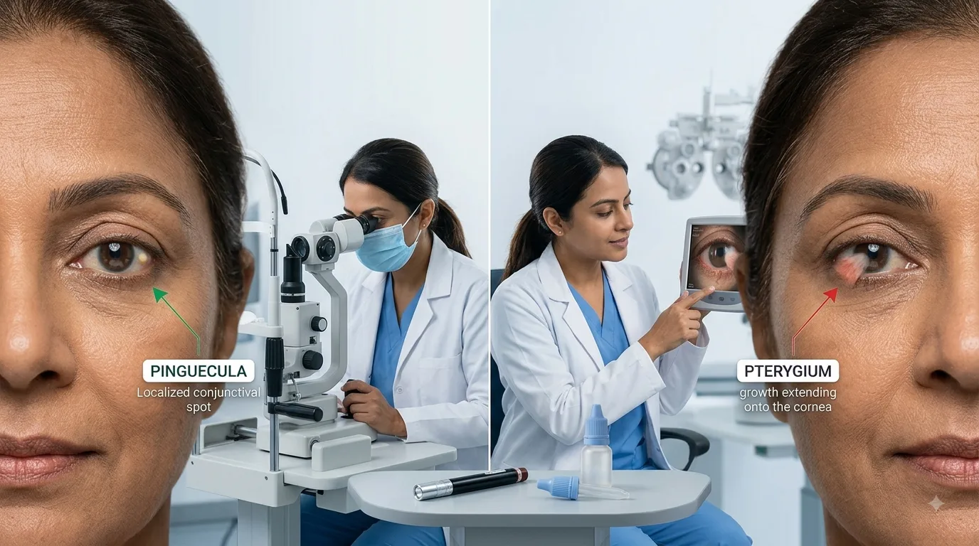 Pinguecula vs pterygium difference and treatment