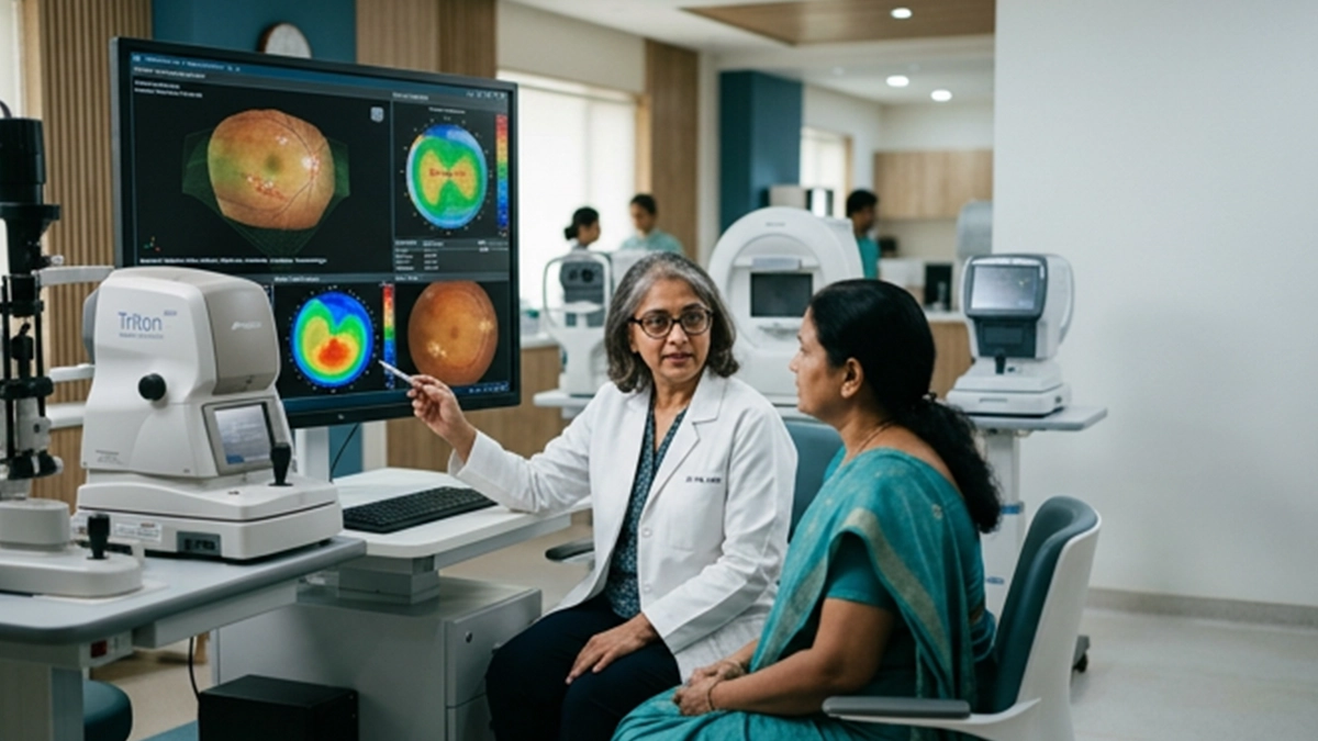 Eye specialist examining a patient with vision loss to identify possible causes of blindness, warning signs, eye conditions, and treatment options.