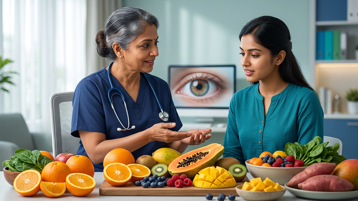 Colorful selection of nutrient-rich fruits that provide vitamins and antioxidants to support healthy eyes and vision.