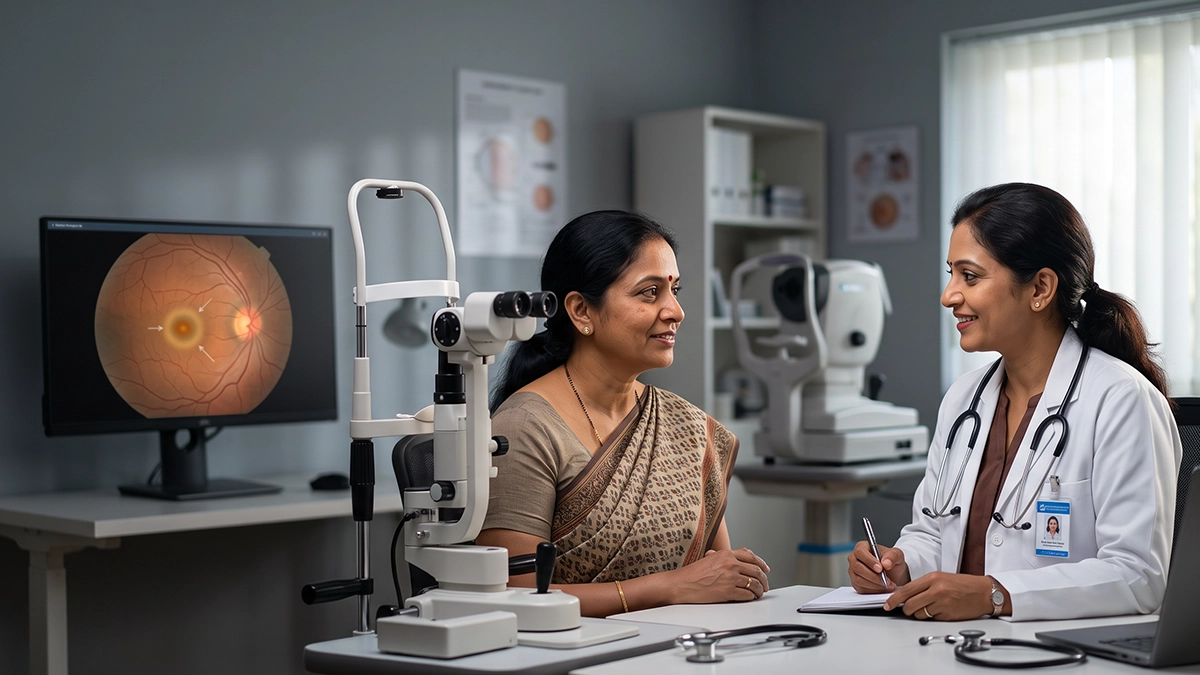 Eye specialist examining a patient for possible LASIK complications, warning signs, and treatment options after laser vision correction.