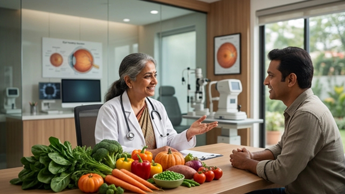 Colourful eye-healthy vegetables, including carrots, spinach, kale, broccoli, pumpkin and sweet potatoes, rich in nutrients that support normal vision.