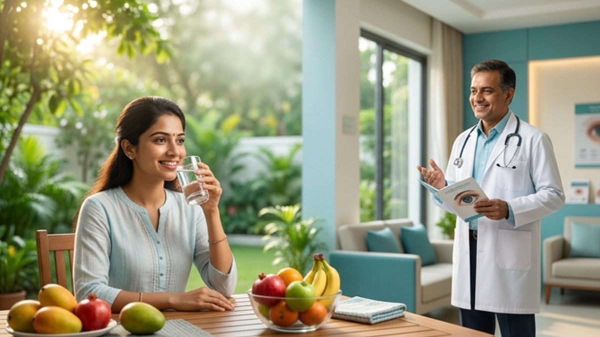 Person following a morning eye care routine with gentle eyelid hygiene, hydration, and healthy habits to support eye comfort.