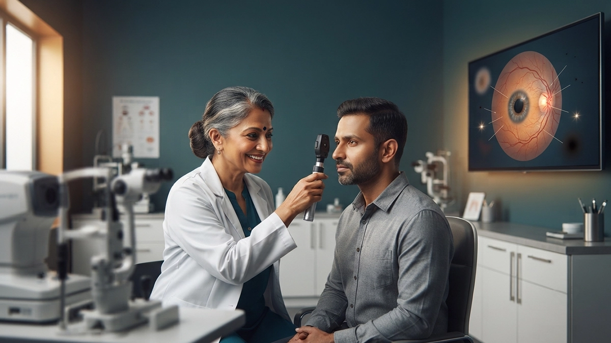 Eye specialist examining a patient while highlighting warning signs of vision problems for World Sight Day 2026 eye health awareness.